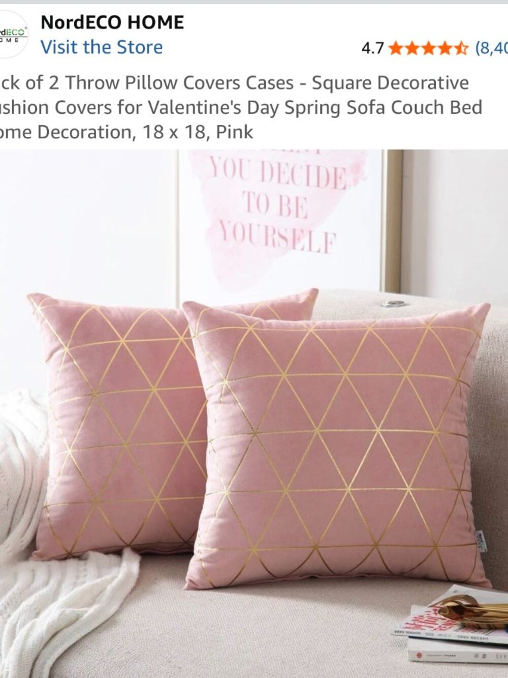 (2) Pink with gold accent 18 inch pillow covers